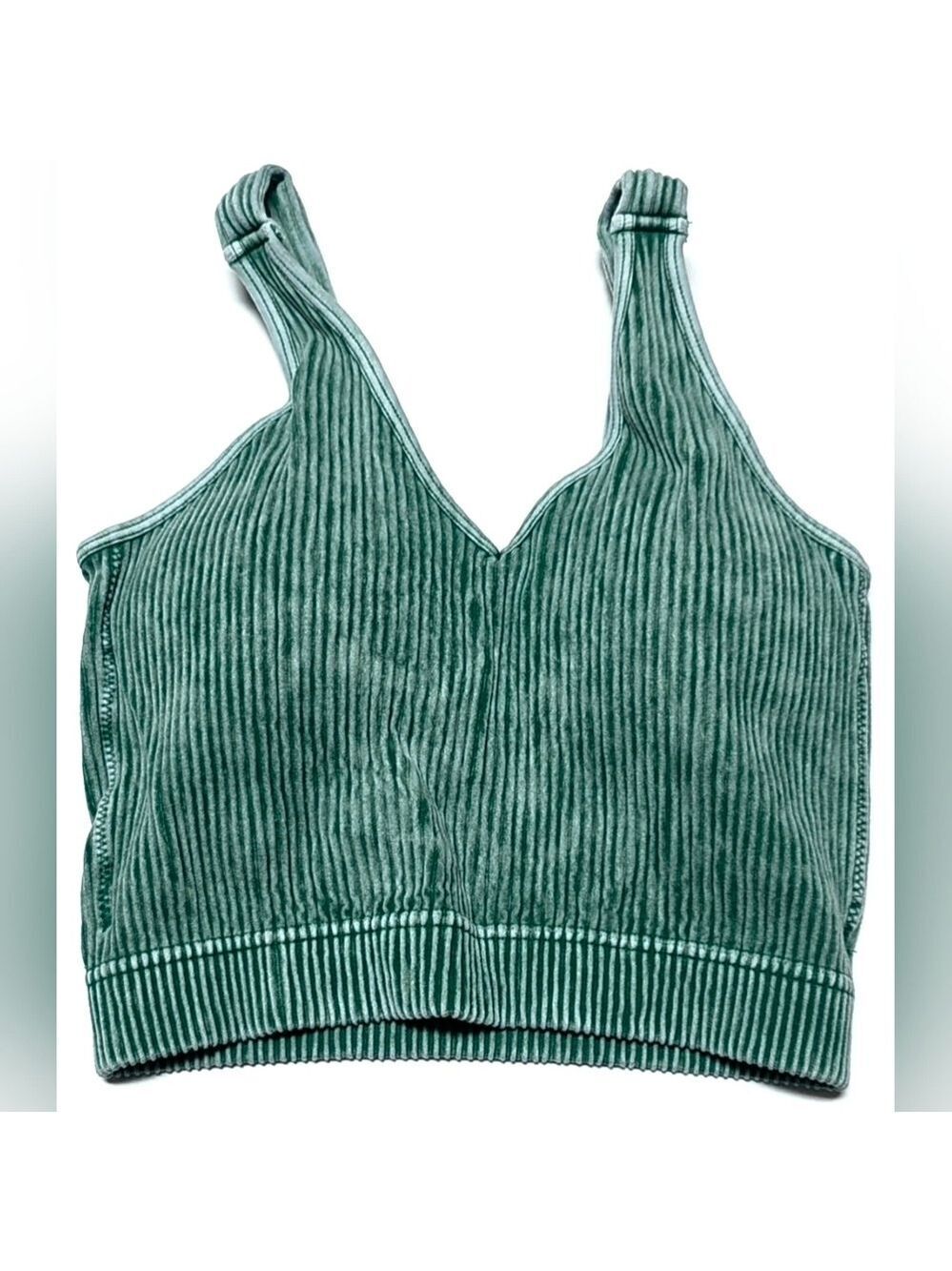 ZENANA Green Ribbed Cropped V-Neck Bra Tank Top L/XL - New In Package